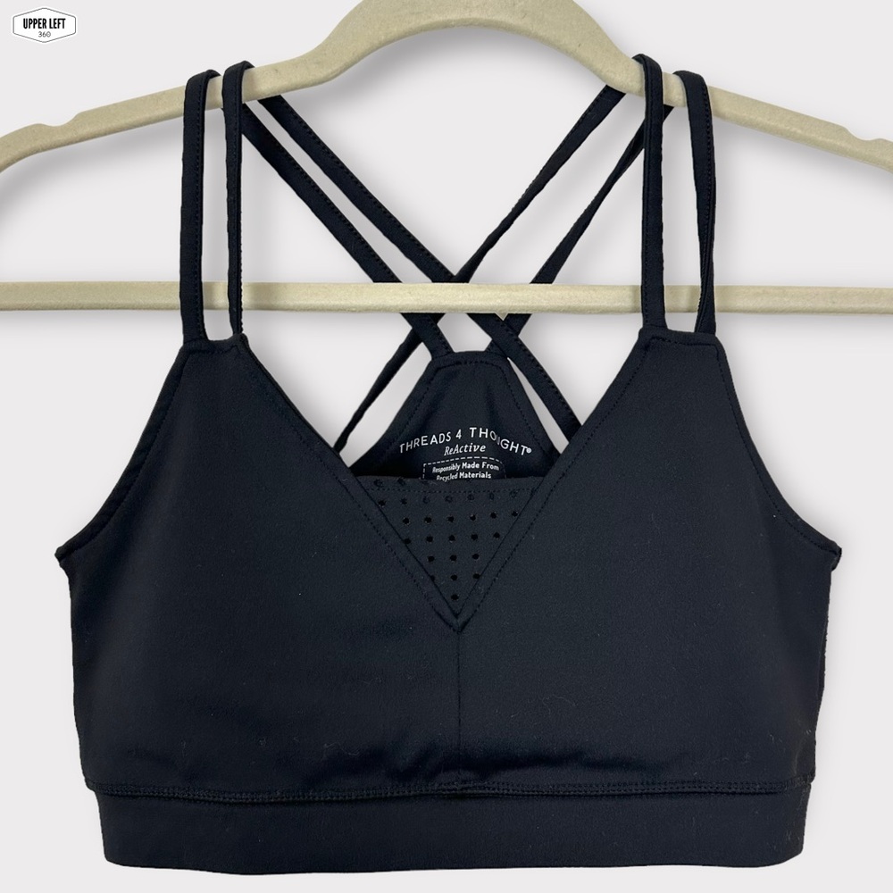 Threads 4 Thought Strength Laser-Cut Strappy Sports Bra ReActive Medium Black
